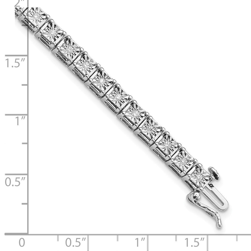 Sterling Silver Rhodium-plated Diam. Square Link Bracelet 7 inches