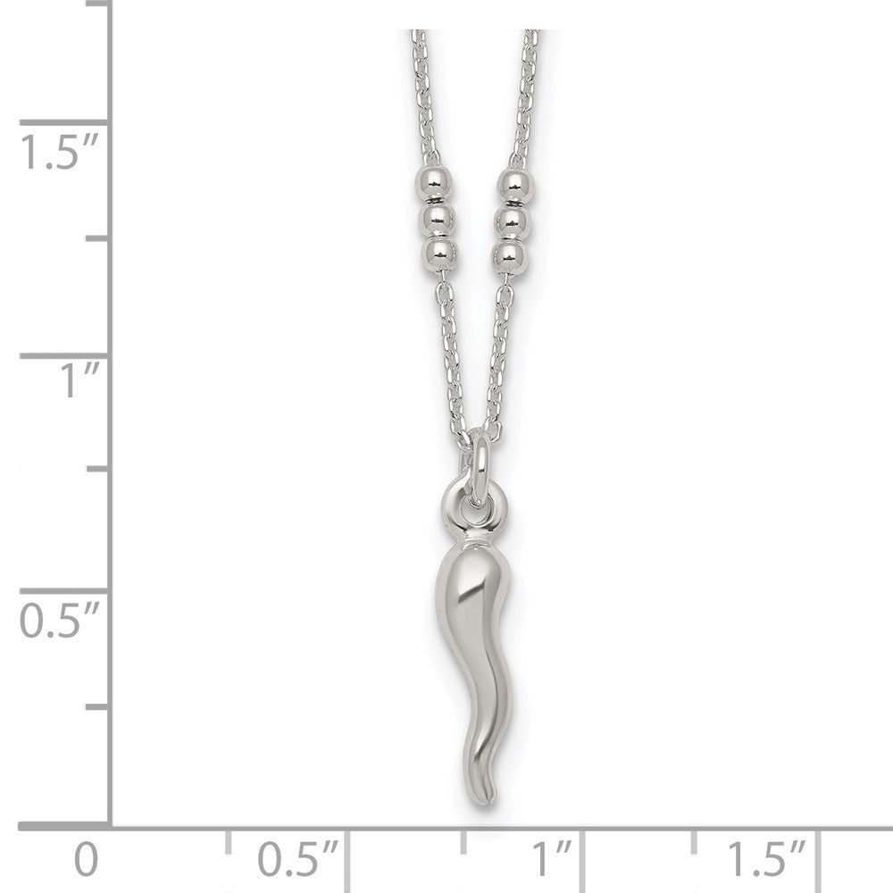 Sterling Silver Polished and Beaded Italian Horn 18 Inch Necklace