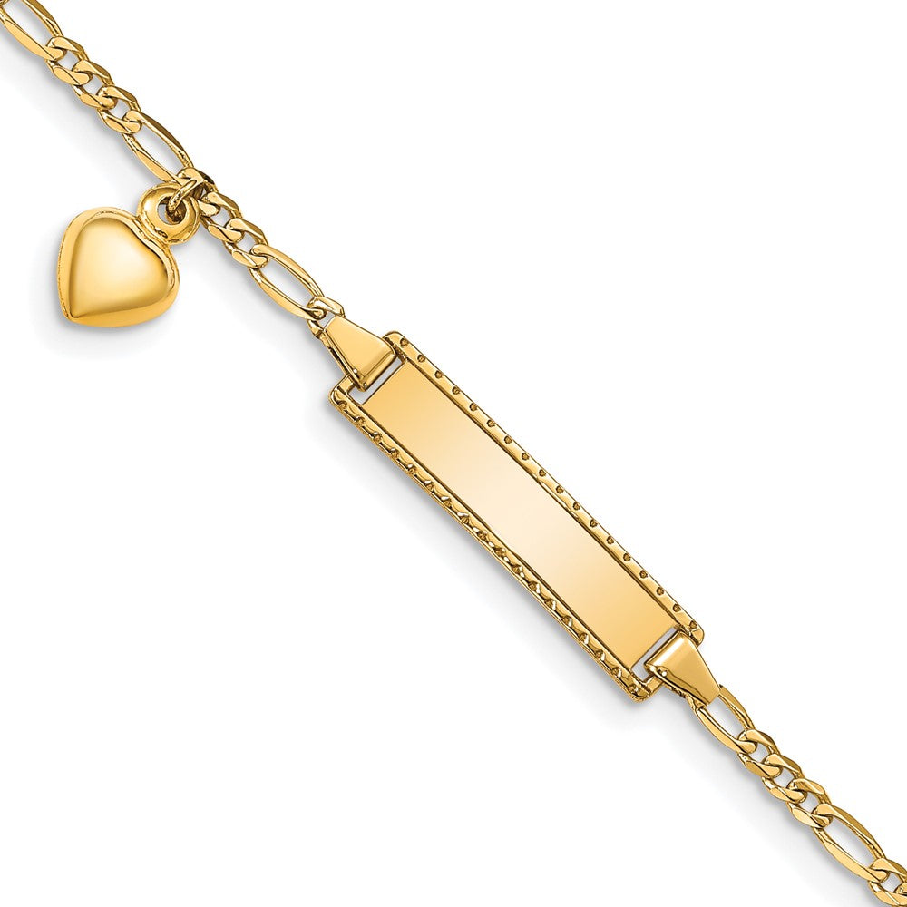 14k Dangling Heart Children's Figaro Link ID Bracelet 6 inches