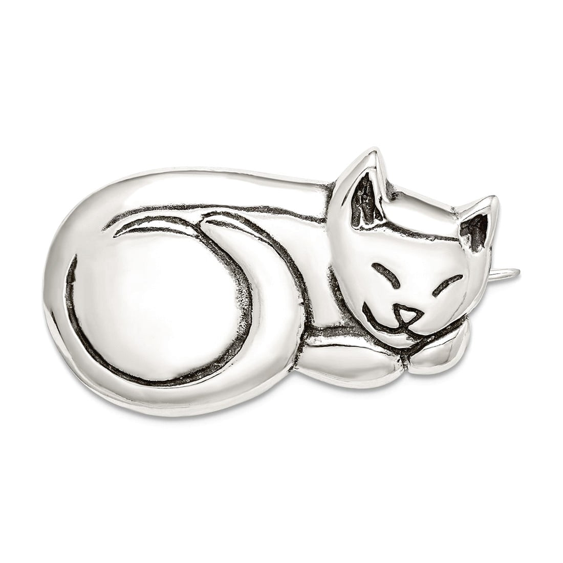 925 Sterling Silver Solid Oxidized Antiqued Sleeping Cat Pin 21x34mm Wide Brooches and-Pin for Women