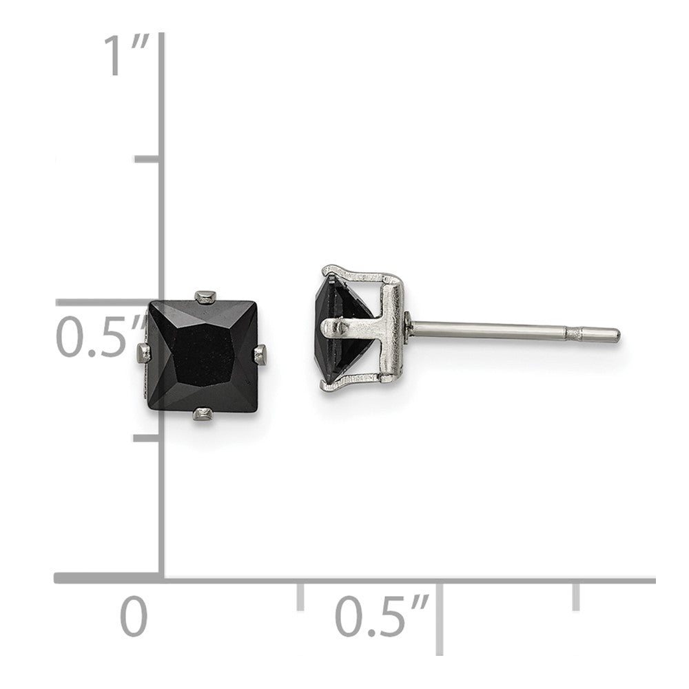 Stainless Steel Polished 5mm Black Square CZ Stud Post Earrings