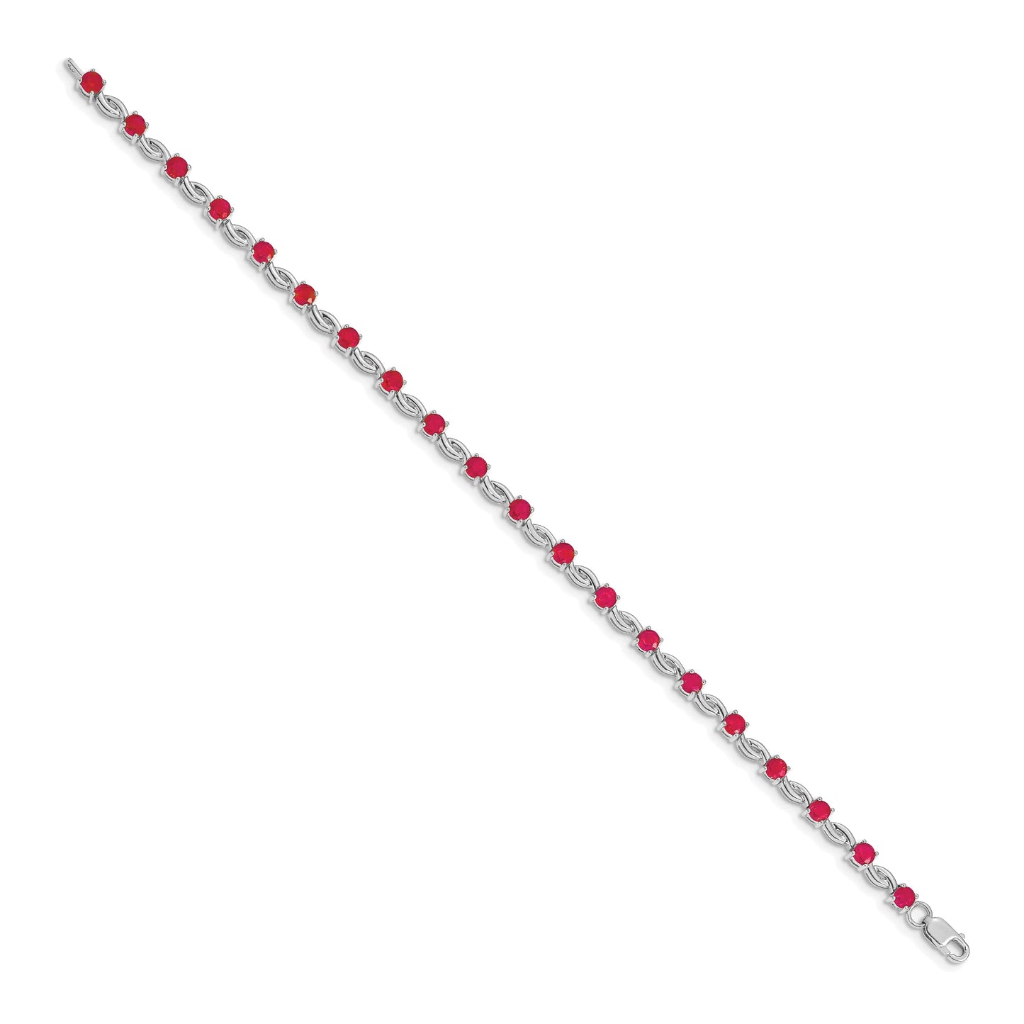 14k White Gold Complete Round Ruby Fancy Link 7 inch Bracelet