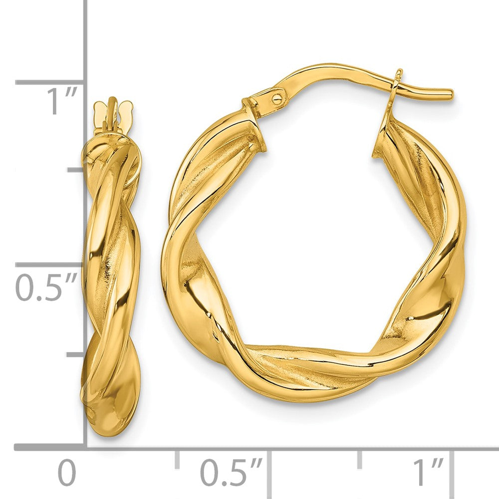 10K Polished Twisted 4.00 x 22mm Tube Hoop Earrings