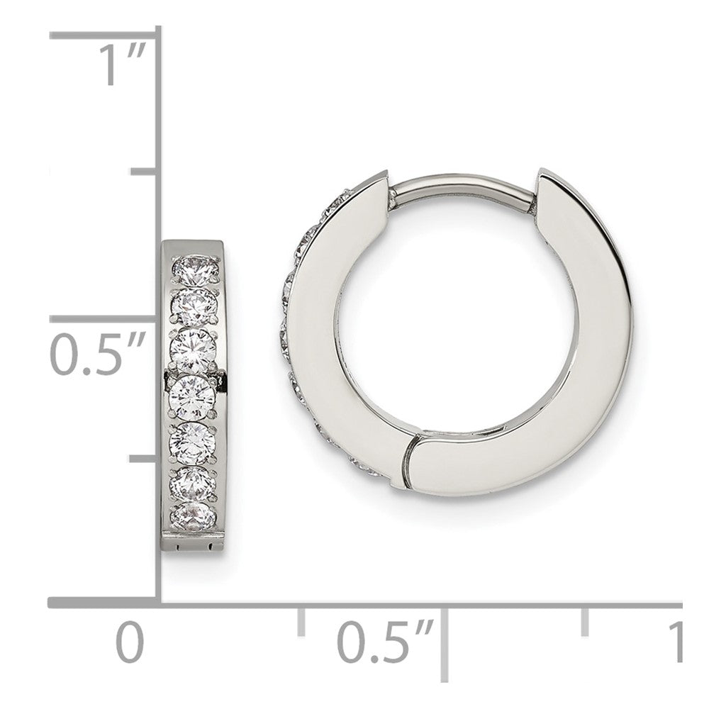 Stainless Steel Polished with 1 Row of CZ 2.3mm Hinged Hoop Earrings
