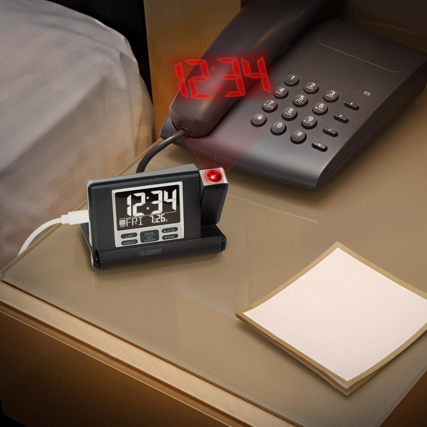 La Crosse Technology 616A-56647-INT Travel Projection Alarm with Fold Out Stand, Black
