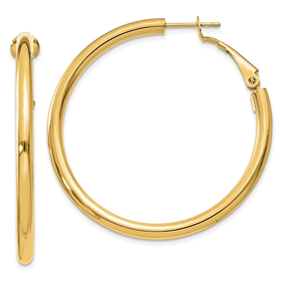 10k 3x35mm Polished Round Omega Back Hoop Earrings