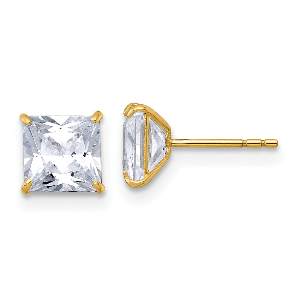 10k Polished 6.00mm Square Princess CZ Stud Post Earrings