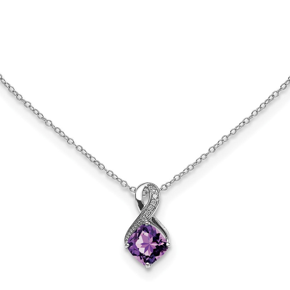Sterling Silver Amethyst and Diamond Pendant Necklace