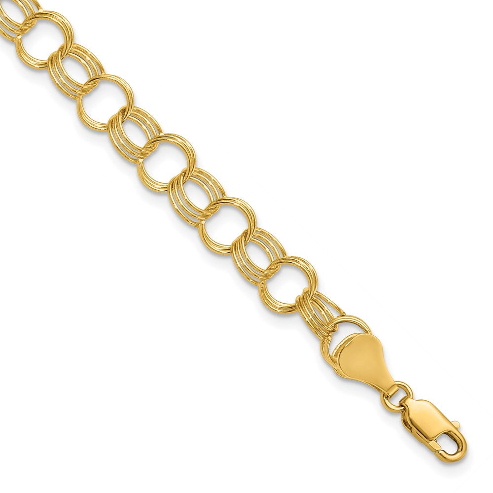 14k Solid Triple Link Charm Bracelet 7 inches