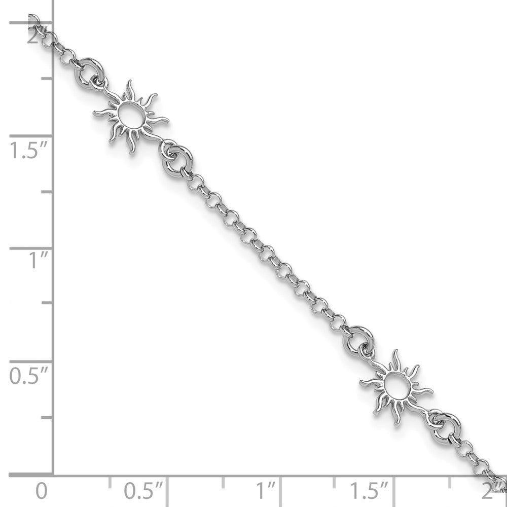 Sterling Silver Rh-plated Polished Suns w/1in ext. Bracelet
