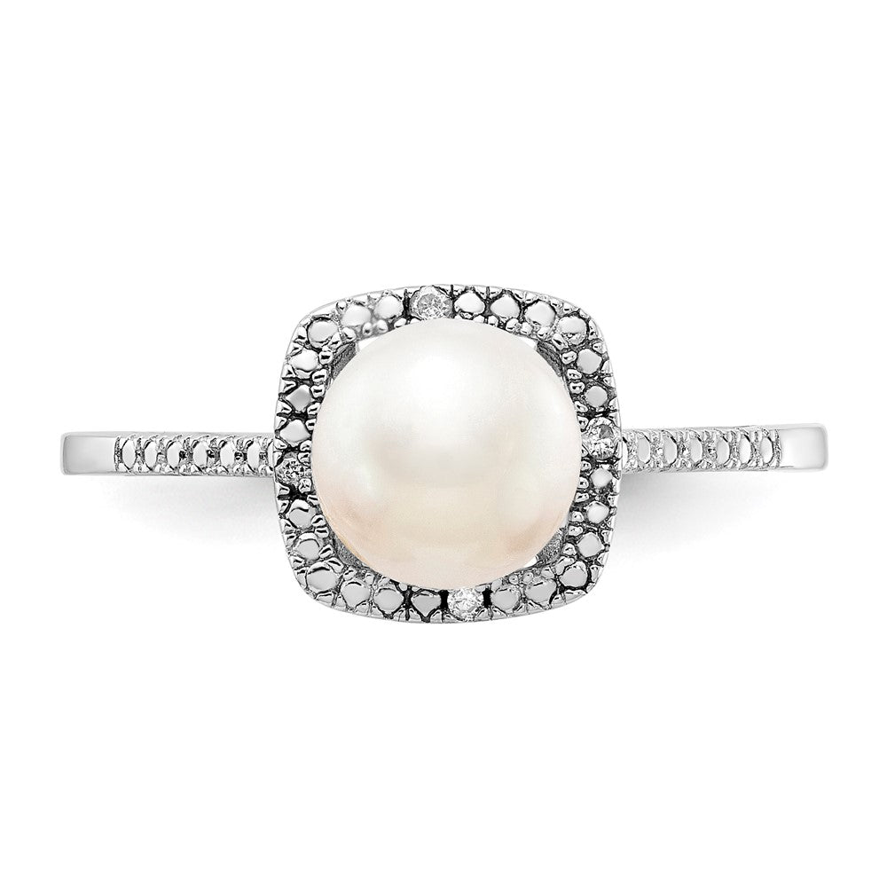 Sterling Silver Pearl & Diamond Ring