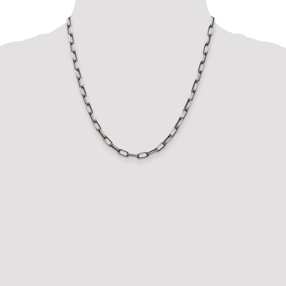 Sterling Silver Antiqued 4.8mm Elongated Open Link Chain 20 Inches