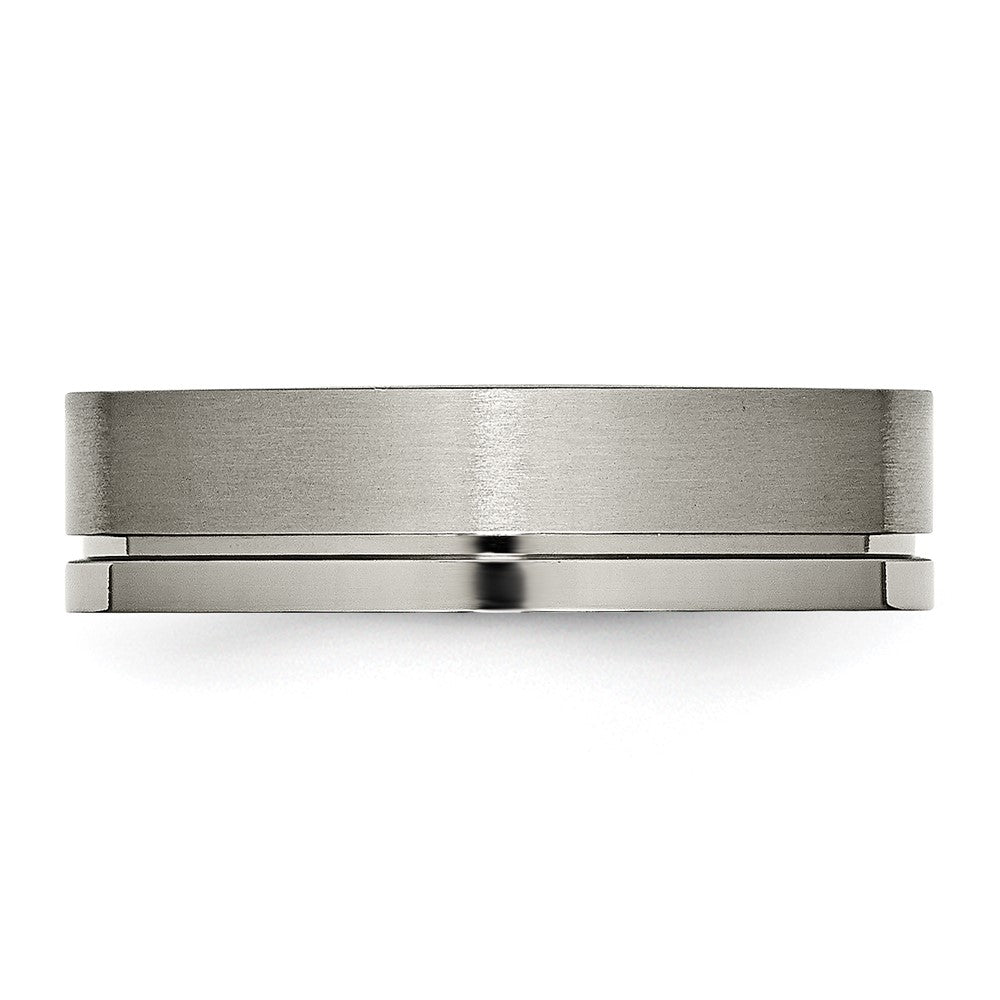 Titanium Brushed and Polished 6mm Grooved Band Size - 11.5