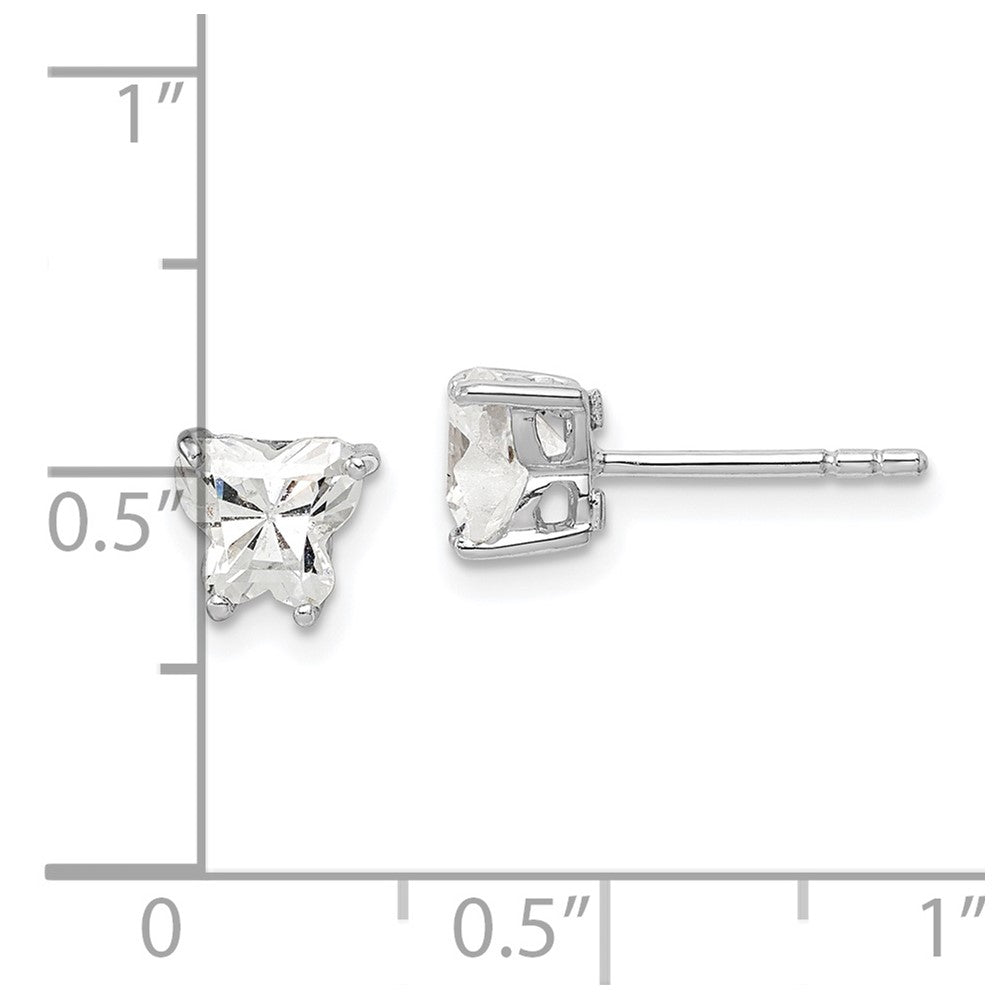 Sterling Silver Rhodium-plated CZ Butterfly Post Earrings
