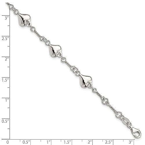 Sterling Silver Polished Heart 7.5in Bracelet 7.5 inches