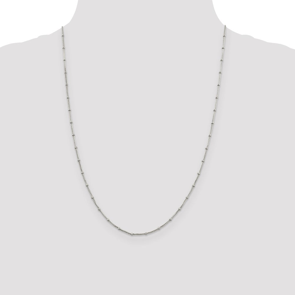 Sterling Silver 1.25mm Fancy Beaded Box Chain 24 Inches
