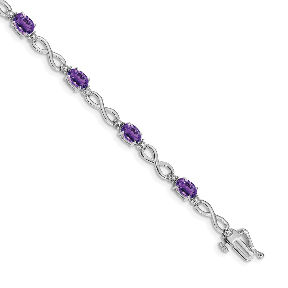14k White Gold Amethyst and Diamond Infinity Bracelet 7 inches