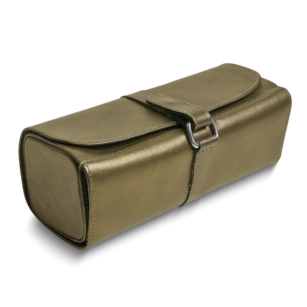 Pewter Leather Snap Strap Large Jewelry Roll with Watch/Bracelet Pillow GM17745