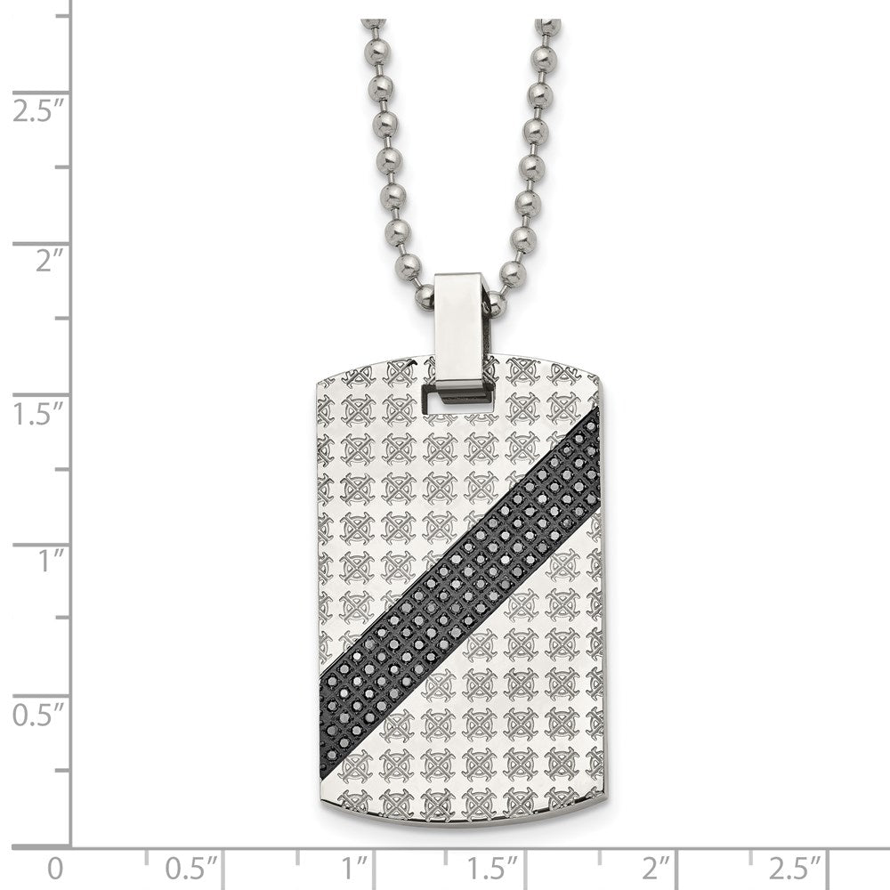 Stainless Steel Polished 1/2ct tw. Diamond Dog Tag 24in Necklace