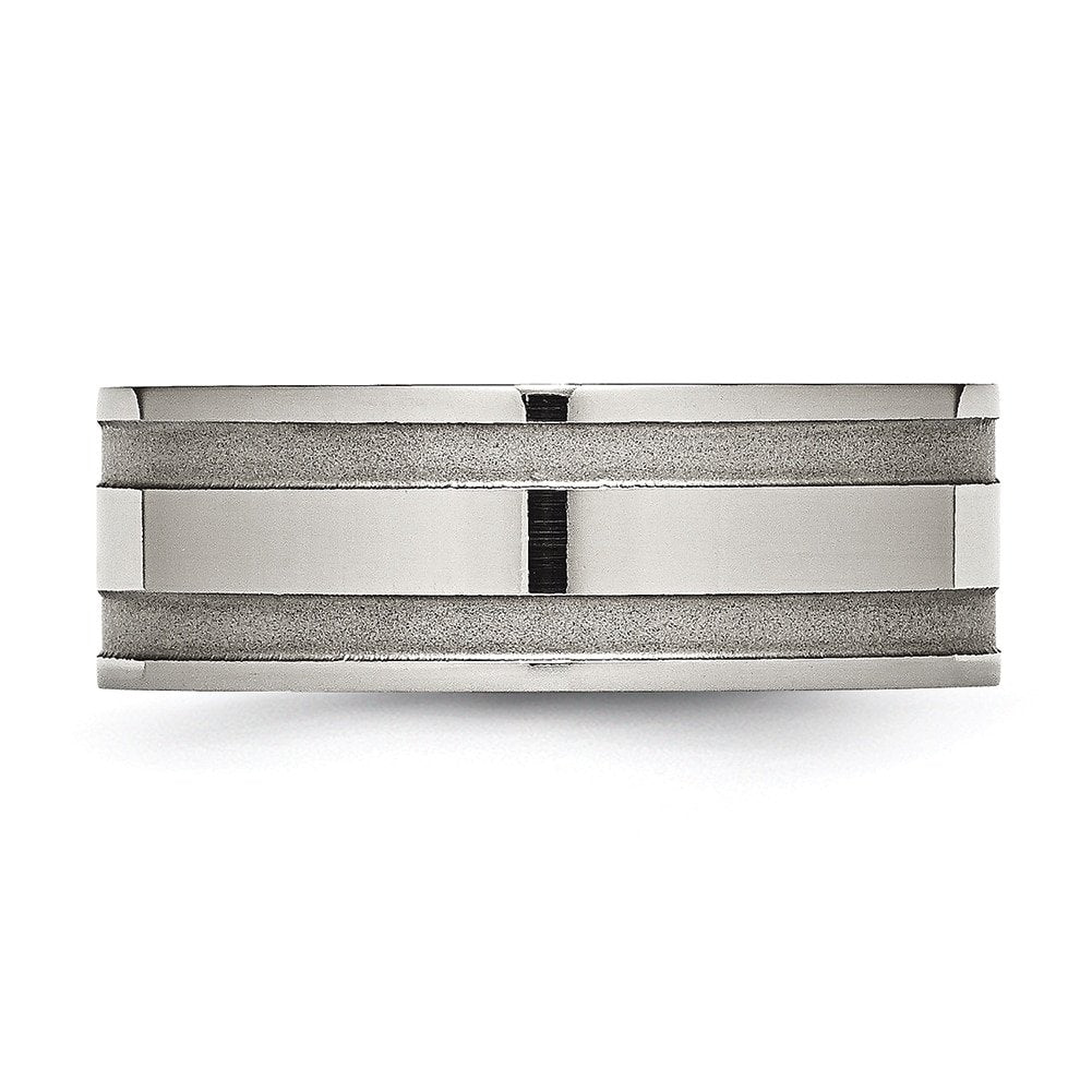Titanium Brushed and Polished 8mm Grooved Band Size - 10.5