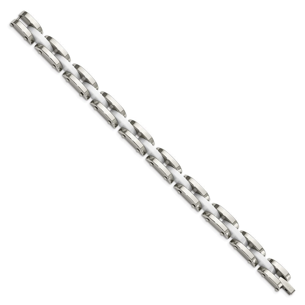 Stainless Steel Polished w/White Ceramic 7.5in Bracelet 7.25 inches