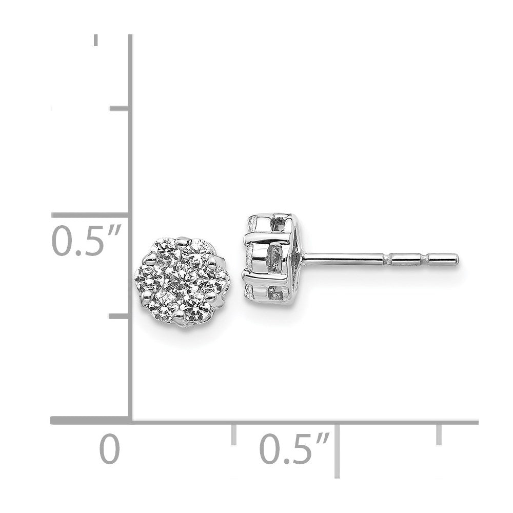 14k White Gold Diamond Cluster Push Back Earrings