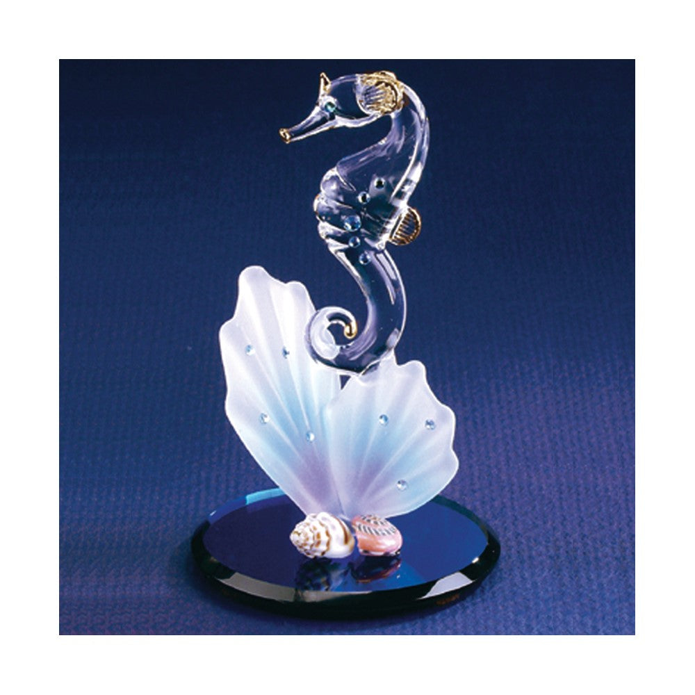 Glass Baron Sea Horse on Blue Coral Figurine
