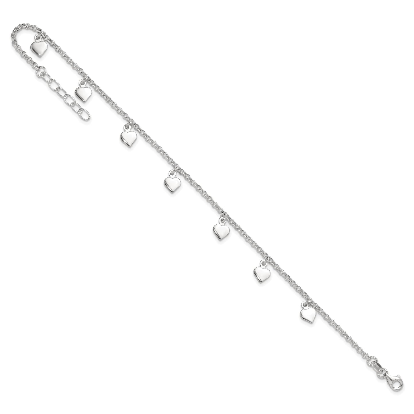 Sterling Silver Polished Hearts Anklet