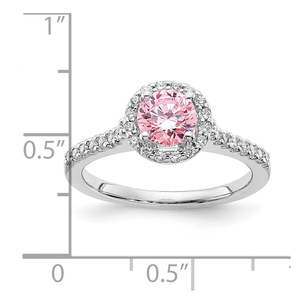 Sterling Silver Polished Pink and Clear CZ Halo Ring