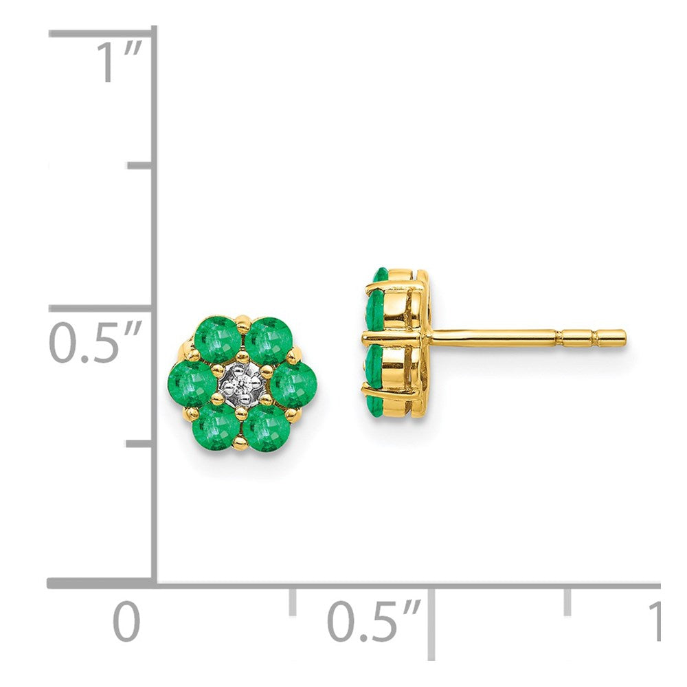 14k and Rhodium Emerald and Diamond Post Earrings