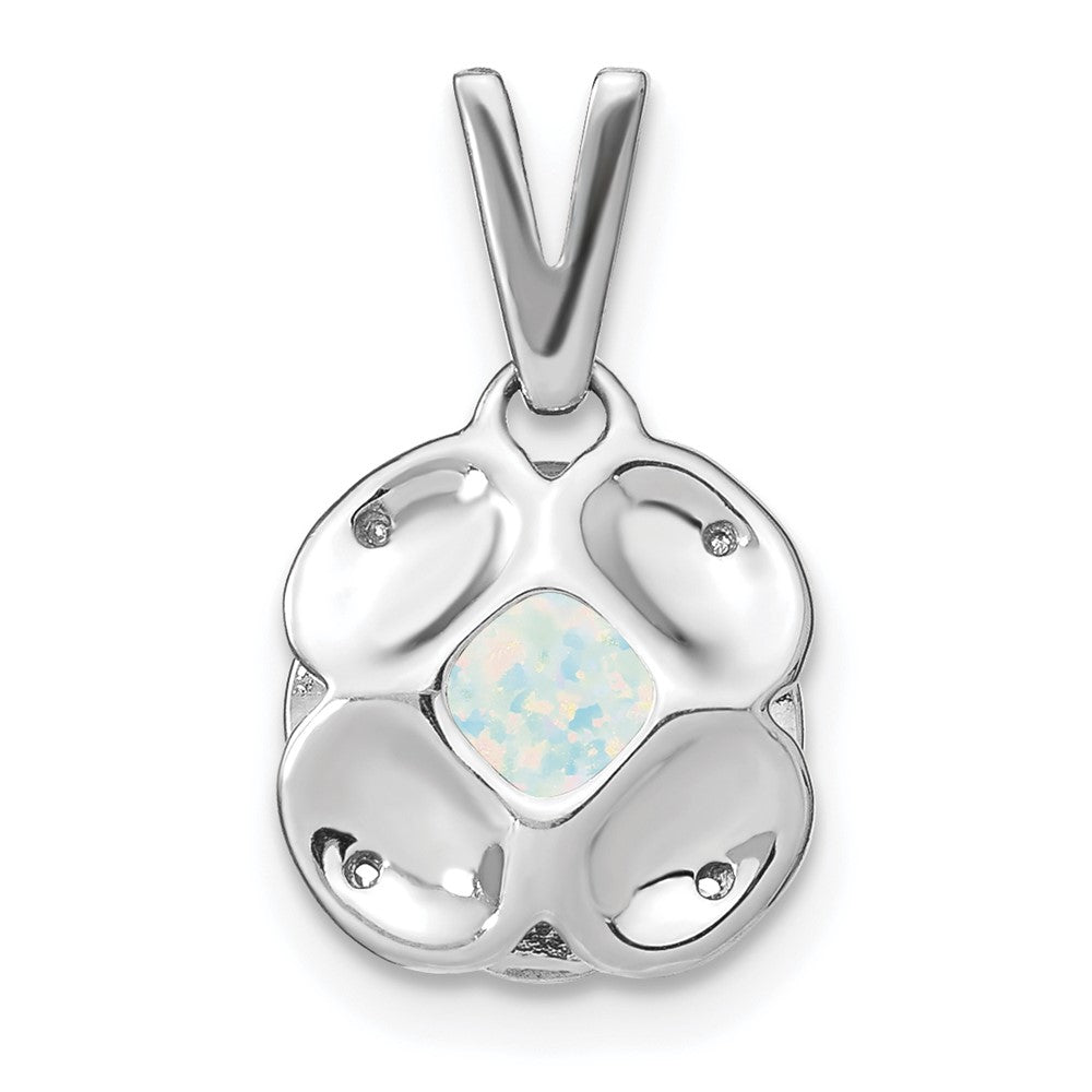 14k White Gold Cushion Created Opal and Diamond Pendant