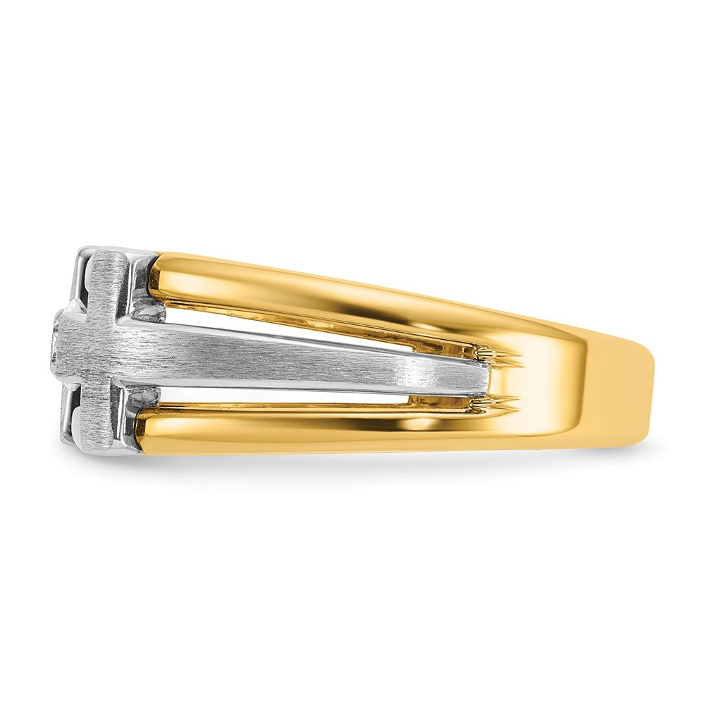 IBGoodman 14k Two-tone Men's Polished Satin and Cut-Out 1/5 Carat AA Quality Diamond Cross Ring