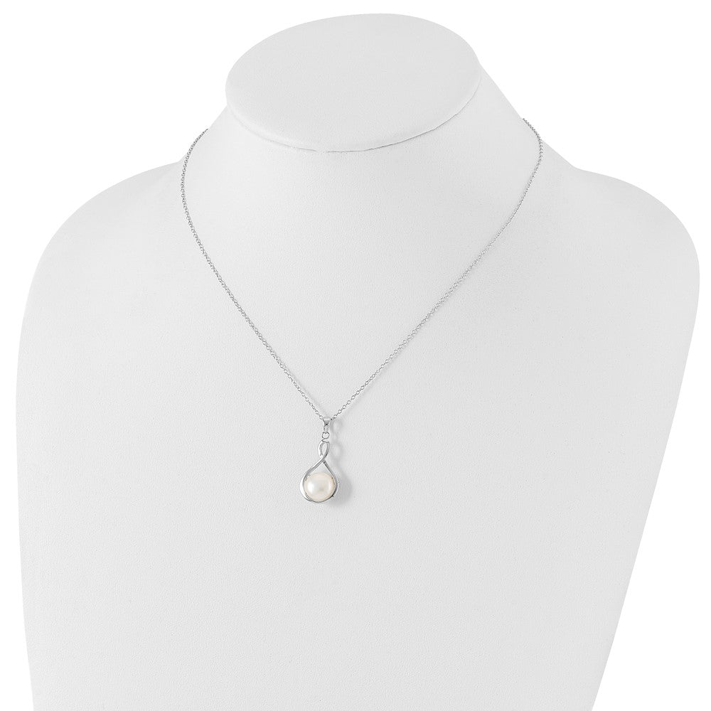 Sterling Silver Rhodium-plated 10-11mm White Button Freshwater Cultured Pearl 17 inch Necklace 17 Inches