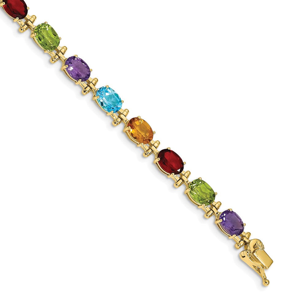14k Alternating Rainbow Gemstone Amethyst Peridot Garnet Citrine Blue Topaz 7 inch Bracelet 7 inches