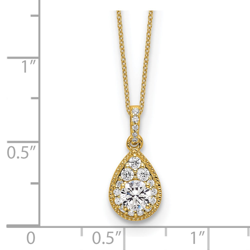 14k 1/2 carat Lab Grown Diamond VS/SI+ G+ Complete 18 inch Teardrop Halo Pendant Necklace