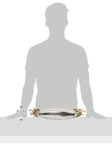 Leeber 70037 Elegance Gilt Leaf Oval Hammered Stainless Steel Tray, 16.5 x 10 in.
