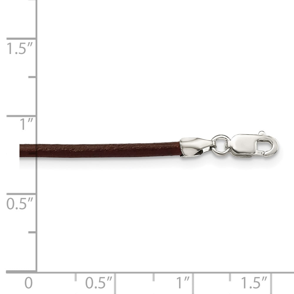 Sterling Silver 20inch 2mm Brown Leather Cord Necklace 20 Inches
