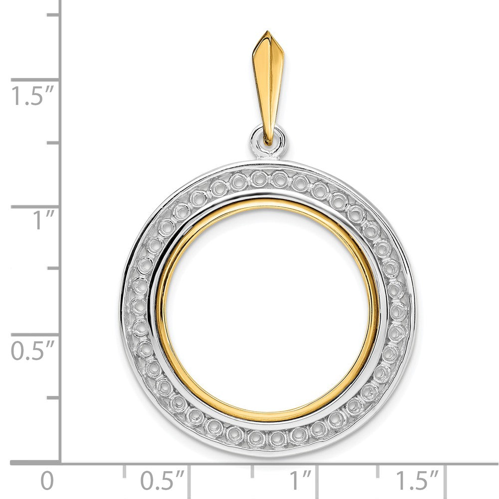Wideband Distinguished Coin Jewelry 14k Two-tone Polished Channel Set Diamond 22.0mm Prong Coin Bezel Pendant Mounting