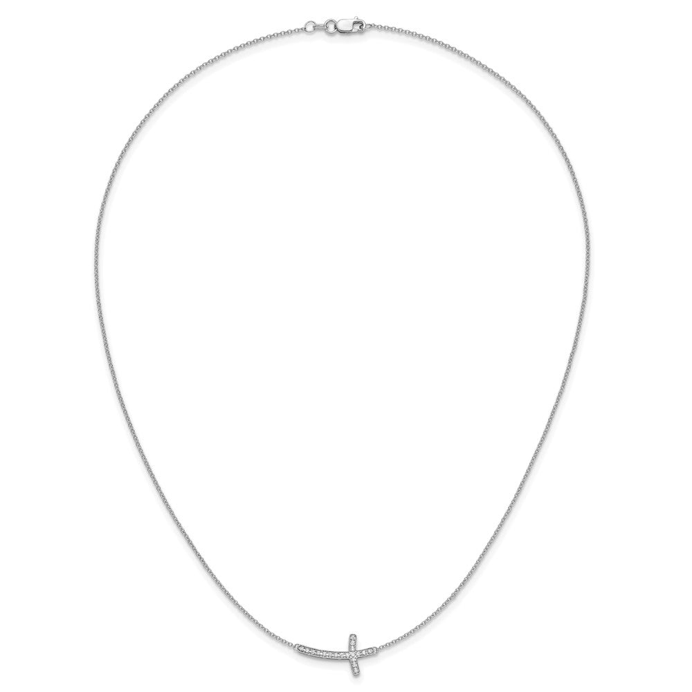 14k White Gold Diamond Sideways Cross 18in Necklace