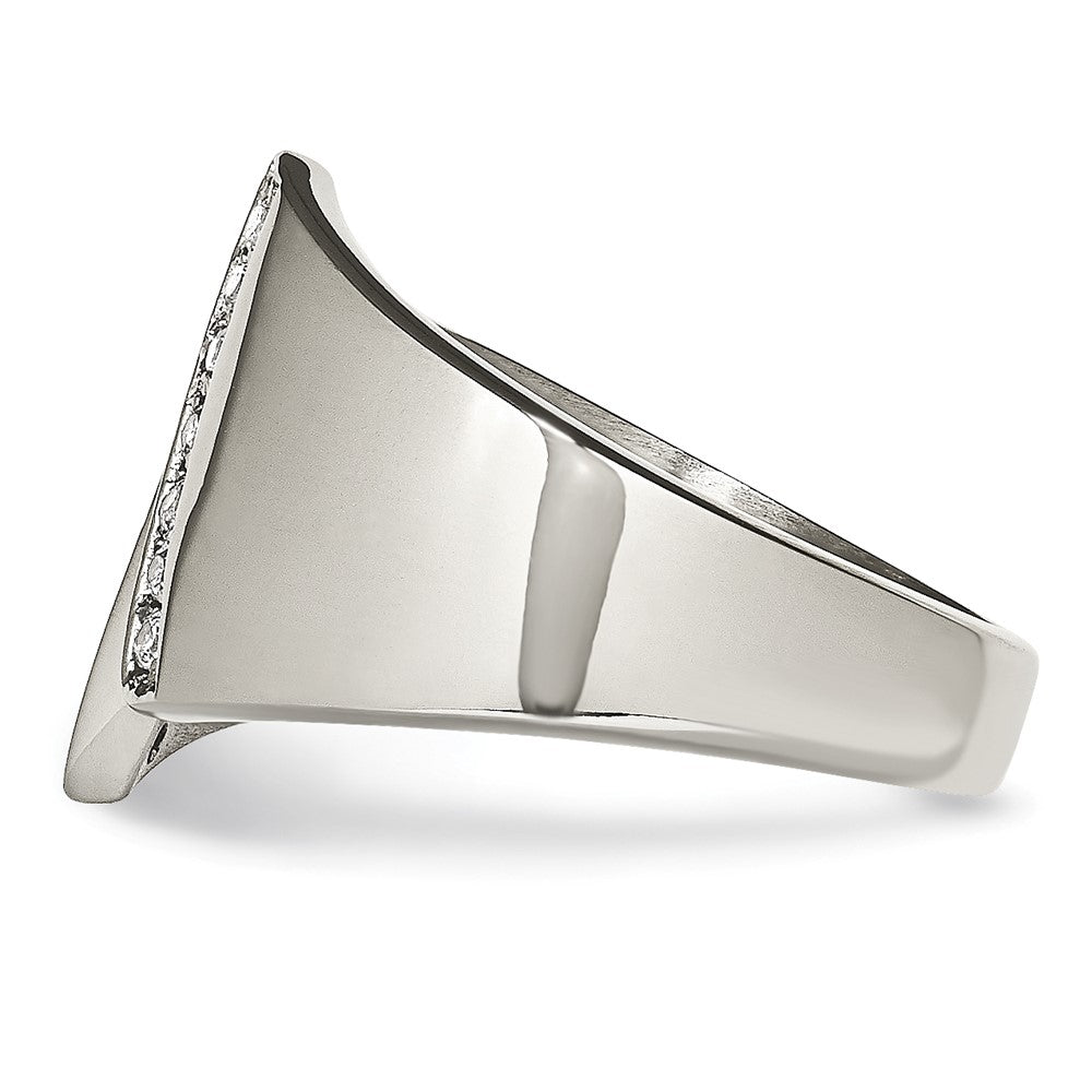 Stainless Steel Polished CZ Ring Size - 9