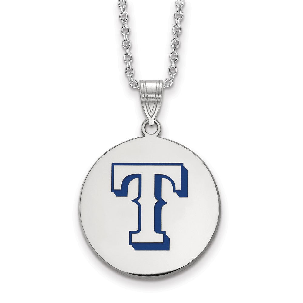 SS Rhodium-plated MLB LogoArt Texas Rangers Large Enameled Necklace