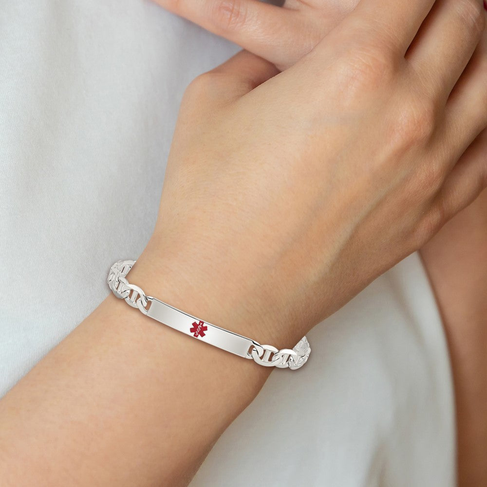 Sterling Silver Polished Medical Anchor Link ID Bracelet 7.5 inches