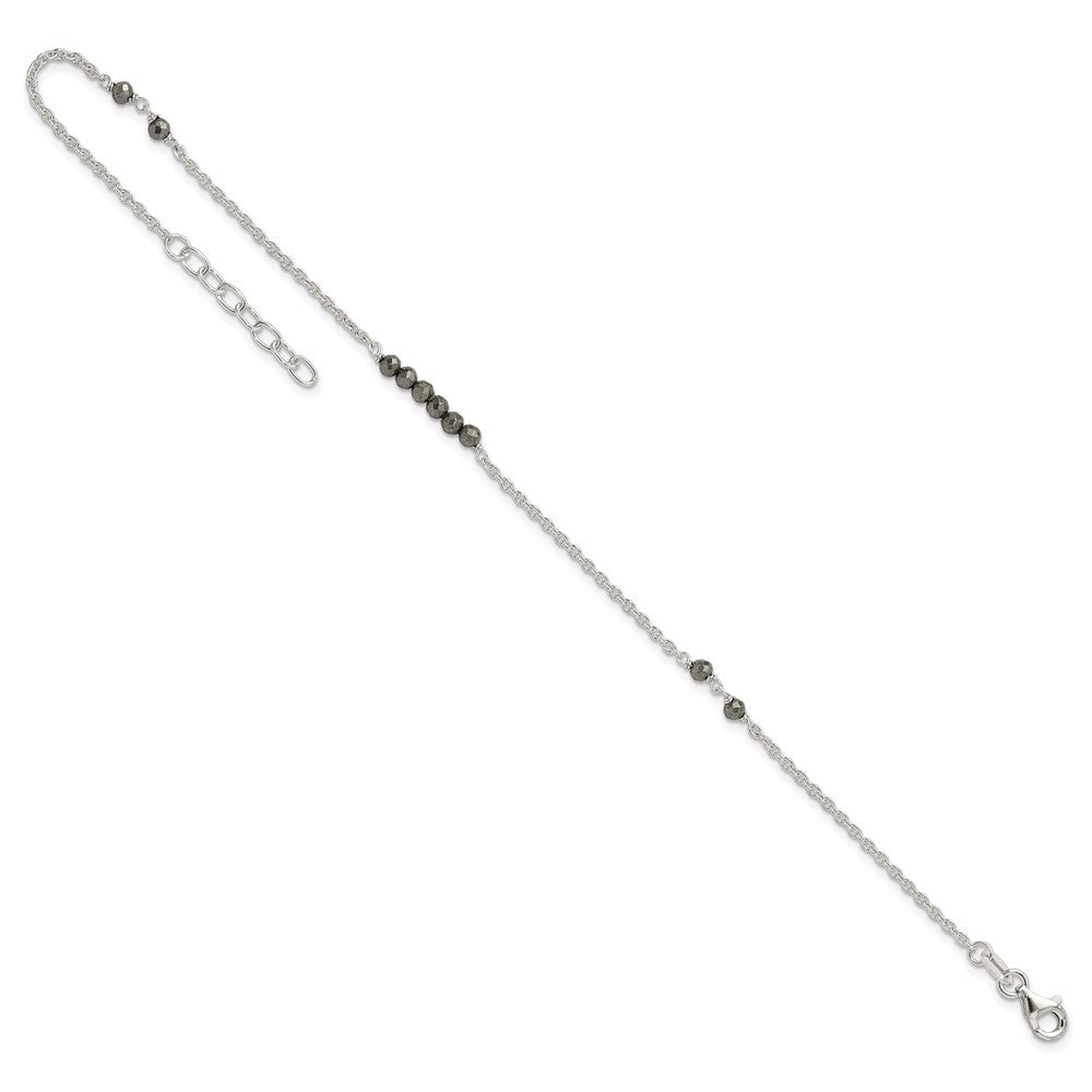 Sterling Silver Black CZ Beads 9in Plus 1 in Ext. Anklet 9 inches