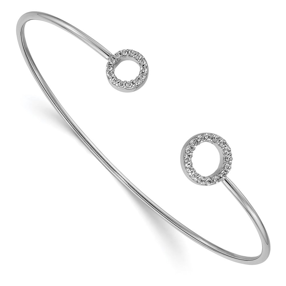 14k White Gold Diamond Circles Flexible Cuff Bangle 7 inches