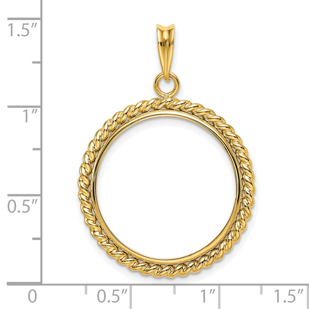 Wideband Distinguished Coin Jewelry 14k Polished with Twisted Wire 22.0mm Prong Coin Bezel Pendant