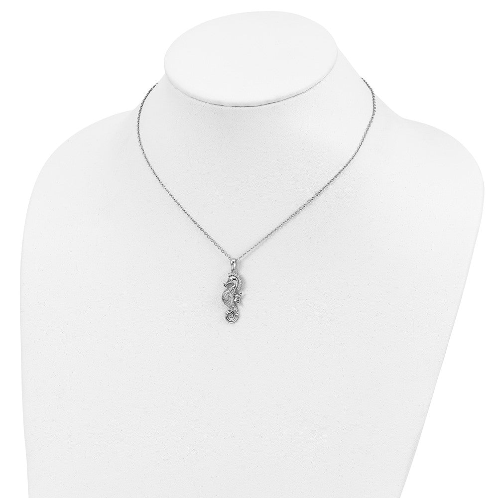 Cheryl M Sterling Silver Rhodium-plated Brilliant-cut CZ Seahorse 16 Inch Necklace with 2 Inch Extender 16 Inches