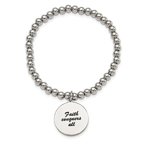 Stainless Steel Polished Yellow IP Cross w/Crystal FAITH Stretch Bracelet