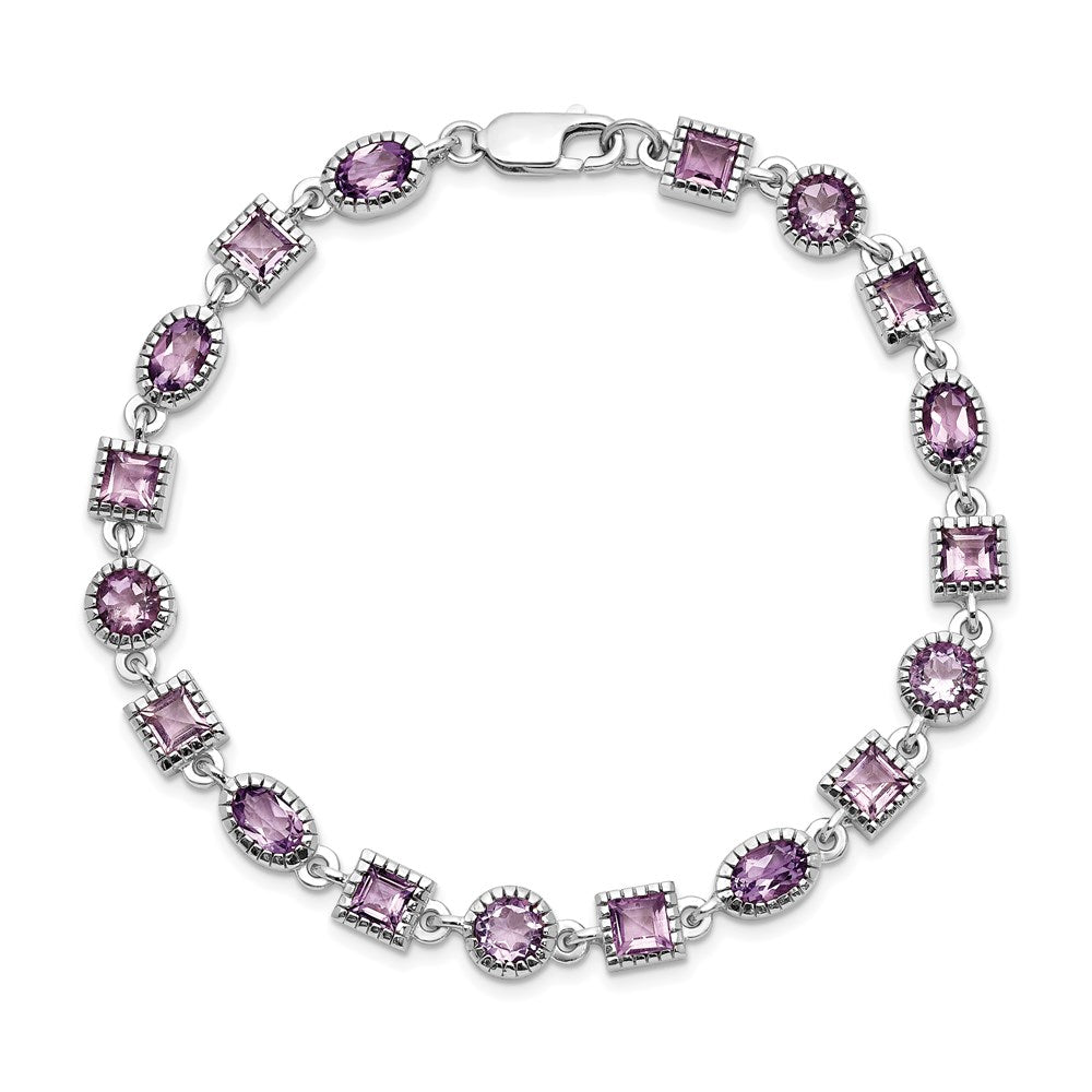Sterling Silver Rhodium-plated Amethyst Bracelet 7 inches