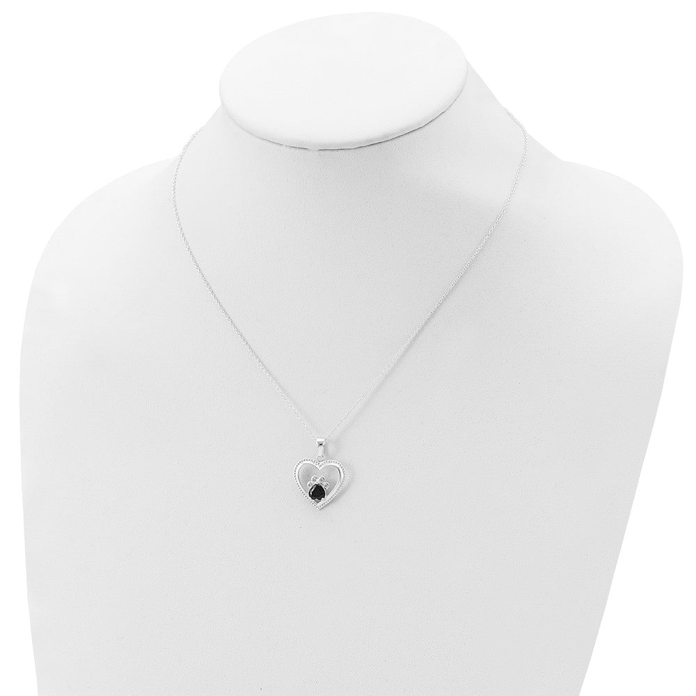 Sterling Silver Black and White CZ Heart with Paw Print 18 inch Necklace 18 Inches