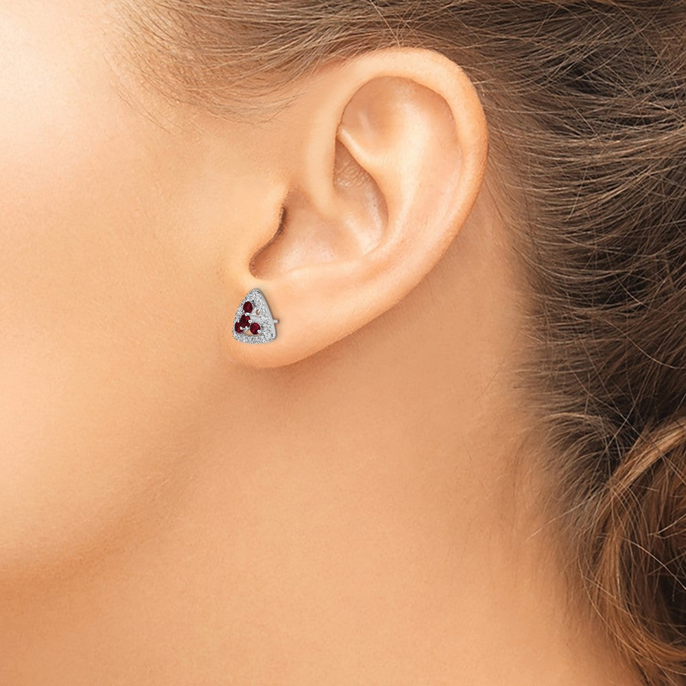 14k White Gold 3/8 carat Lab Grown Diamond VS/SI+ G+ and Created Ruby Complete Triangle Post Earrings